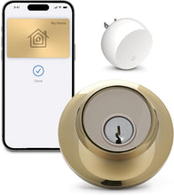 Load image into Gallery viewer, Level Lock+ Connect Wi-Fi Smart Lock Plus Apple Home Keys - Remotely Control from Anywhere - Includes Key Fobs - Works with iOS, Android, Apple HomeKit, Amazon Alexa, Google Home (Polished Brass)