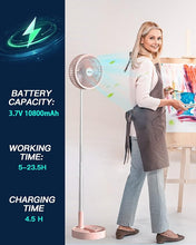 Load image into Gallery viewer, AICase Stand Fan,Folding Portable Telescopic Floor/USB Desk Fan with 10800mAh Rechargeable Battery,4 Speeds Super Quiet Adjustable Height and Head Great for Office Home Outdoor Camping-pink