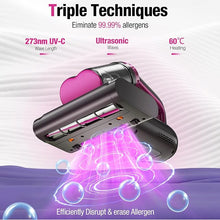 Load image into Gallery viewer, Mattress Vacuum Cleaner 15Kpa Bed Vacuum Cleaner 273nm UV-C Light & Ultrasonic Heating Tech 400W Handheld Vacuum Wide Suction Port 0.6L Capacity Double Cup for Pillows Cribs Sofa Black Corded