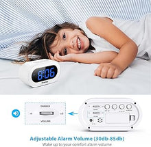 Load image into Gallery viewer, REACHER Small LED Digital Alarm Clock with Snooze, Simple to Operate, Full Range Brightness Dimmer, Adjustable Alarm Volume, Outlet Powered Compact Clock for Bedrooms, Bedside, Desk, Shelf(Blue)…