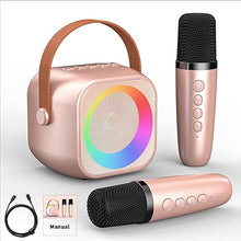 Load image into Gallery viewer, Mini Karaoke Machine for Kids Adults, Portable Bluetooth Speaker with 2 Wireless Microphones, Microphone and Speaker Set with Disco Light for Home Party Christmas Birthday Gift for Girls Boys