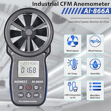 Load image into Gallery viewer, HVAC CFM Anemometer, AIOMEST Handheld Air Flow Meter Measuring Wind Speed/Airflow Velocity, Test Air Volume,Temperature, Humidity, Digital CFM Tester AI-866A with Real-Time USB Sync to PC