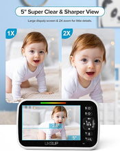 Load image into Gallery viewer, Baby Monitor with Camera and Audio- Video Baby Monitor with 960ft Long Range, Remote Pan-Tilt-Zoom, Night Vision, Temperature Sensor, 2-Way Talk, 8 Lullabies, 30-Hour Battery & No WiFi