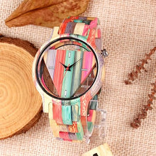 Load image into Gallery viewer, Tiong Colorful Wooden Watch Mens Skeleton Dial Full Wood Quartz Watches Wood Strap Watch for Men