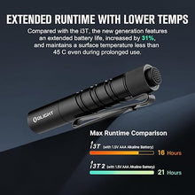 Load image into Gallery viewer, OLIGHT I3T 2 EOS Pocket EDC Flashlight, 200 Lumens Compact Bright Handheld Flashlights, Dual-Output Tail Switch Light with AAA Battery and Two-Way Pocket Clip for Camping and Hiking (Black)