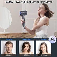 Load image into Gallery viewer, CIICII Negative Ionic Hair Dryer Professional, 120000RPM High Speed Blow Dryer (1600W Brushless/ 3-Speed/ 4-Temp & HD Display & Portable Bag) Fast Drying Hairdryer for Home, Travel & Salon (Black)