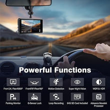 Load image into Gallery viewer, 2K Dual Dash Camera for Cars, Free 64G SD Card, FHD 2K+1080P Dash Cam Front and Rear, 3.2'' IPS Screen, 176° Wide Angle Dashcam, 24H Parking Monitor, G-Sensor, Loop Recording, Night Vision, WDR