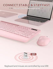 Load image into Gallery viewer, SABLUTE Wireless Keyboard and Mouse, Wrist Rest, Phone Holder, Batteries Included, 2.4G Lag-Free Ergonomic Keyboards Mouse Combo, Silent Keyboard Cordless Set for Computer, Laptop, PC, Windows, Pink