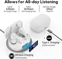 Load image into Gallery viewer, MOZOTER Bluetooth 5.3 Wireless Earbuds,Deep Bass Loud Sound Clear Call Noise Cancelling with 4 Microphones in-Ear Headphones with Wireless Charging Case Compatible for iPhone Android,Work-White