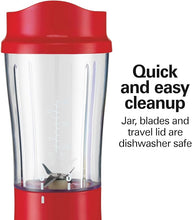 Load image into Gallery viewer, Hamilton Beach Portable Blender for Shakes and Smoothies with 14 Oz BPA Free Travel Cup and Lid, Durable Stainless Steel Blades for Powerful Blending Performance, Red (51101RV)