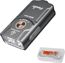 Load image into Gallery viewer, Fenix E03R v2.0 Keychain Flashlight, Grey, 500 Lumen Bright USB-C Rechargeable EDC with Red LED and Lumentac Organizer (Grey)