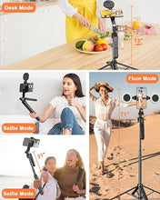 Load image into Gallery viewer, 71” Auto Face Tracking Tripod for iPhone with Light,360° Rotating Phone Stand with Rechargeable Remote Control for TikTok Vlog Video Recording, Phone Tripod for Android Camera/GoPro/Ring Light