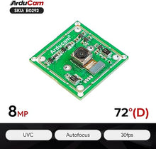 Load image into Gallery viewer, Arducam 4K 8MP IMX219 Autofocus USB Camera Module with Microphone, 1080P Mini UVC USB2.0 Webcam Board with 3.3ft/1m Cable for Computer, Laptop, Raspberry Pi, Jetson Nano