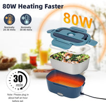 Load image into Gallery viewer, Electric Lunch Box, 12V/24V/110V Portable Food Warmer with SS Fork & Spoon for Car/Truck/Office, 80W Self Heating Lunch Box with 1.5L 304 Stainless Steel Container & 0.45L PP Fruit Box Blue