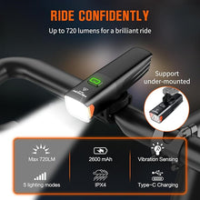 Load image into Gallery viewer, Nicron Bike Lights, 720 Lumens Bike Headlight?5 Modes USB Rechargeable Bicycle Light Super Bright, Bike Lights for Night Riding Waterproof IPX4 Bike Light.