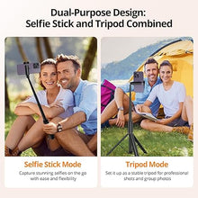 Load image into Gallery viewer, ATUMTEK 55" Selfie Stick Tripod, All-in-one Extendable Aluminum Phone Tripod with Rechargeable Bluetooth Remote, Travel Tripod 360° Rotatable for iPhone 15 Pro Max/15/14/13 Samsung Smartphones, Black