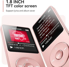 Load image into Gallery viewer, AGPTEK A02 MP3 Player with Bluetooth 5.3, 1.8 inch Screen Portable Music Player with Speaker, FM Radio, Voice Recorder, Supports Expanded Up to 128GB(Rose Gold, 32GB)