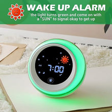 Load image into Gallery viewer, Kids Alarm Clock, Ok to Wake Clock with Sun & Star, Sound Machine, Night Lights, Nap Timer, Sleep Training Clock for Toddlers, Child