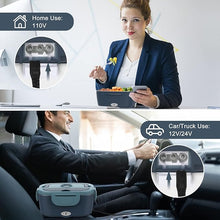 Load image into Gallery viewer, Vabaso Electric Lunch Box Food Heater, 80W Electric Heating Lunch Boxes Lunch for Adults/Men/Car/Truck/Work, 1.5L Removable 304 Stainless Steel Container, 110V/12V/24V, with Fork & Spoon