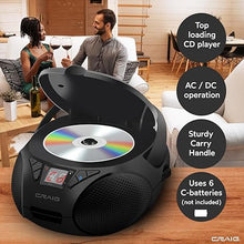 Load image into Gallery viewer, |Craig CD6925 Portable Top-Loading Stereo CD Boombox with AM/FM Stereo Radio | Bluetooth Wireless (Black, Bluetooth) | No Headphone Jack | 3.5mm Aux Input