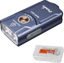 Load image into Gallery viewer, Fenix E03R v2.0 Keychain Flashlight, Blue, 500 Lumen Bright USB-C Rechargeable EDC with Red LED and Lumentac Organizer