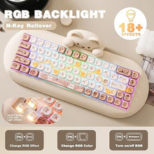 Load image into Gallery viewer, YUNZII C68 Wireless Mechanical Keyboard, 65% Gaming Keyboard Hot Swap,Triple Mode BT5.0/2.4G/Wired,RGB Backlit NKRO,Cute Cat Silicone Ergonomic Keyboard for Win/Mac(Milk Switch,Brown)