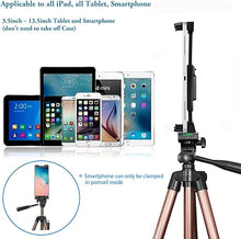 Load image into Gallery viewer, IPad Tripod Stand Universal Tablet Phone Mount Holder 51in Lightweight with Bluetooth Remote for iPad Pro 12.9 11 10.5,iPad Air Mini,Surface Tab,Galaxy Tab and 3.5 to 13.5in iPhone Tablet - Champagne