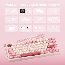 Load image into Gallery viewer, WOBKEY Rainy 75 CNC Aluminum HMX/JWK/Cocoa Switches Triple-Mode Connectivity Mechanical Keyboard with Superior Acoustics, RGB/PP/Mirrored Glass/3500mAh/Violet Switch (Standard - Pink)