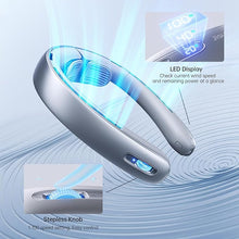 Load image into Gallery viewer, JISULIFE Portable Neck Fan, Upgraded 100 Speeds Personal Bladeless Fan, Wearable Fan with Neck Brace, LED Display, 5000mAh Rechargeable Battery Operated, Fashionable Gifts for Women Men-Grey