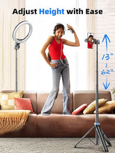Load image into Gallery viewer, Kaiess 62" Tripod for iPhone, Selfie Stick Tripod & Phone Tripod Stand with Remote, Cell Phone Tripod for iPhone, Extendable Travel Tripod Compatible with iPhone 15/14/13 Pro Max/Android