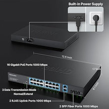 Load image into Gallery viewer, Real HD 16 Port Full Gigabit PoE Switch with 2 *Gigabit SFP Ports & RJ45 Ports, Unmanaged Plug and Play, High Power Total Budget 300W, 803.af/at Compliant, Fanless & Slience, Metal Housing, Rack Mount