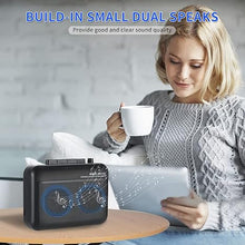 Load image into Gallery viewer, Portable Cassette Player Recorder with Bluetooth Transmitter, Walkman Cassette Tape Player with Headphone Jack, Build-in Speaker, Microphone Jack, Powered by AC Adapter or AA Battery- Black