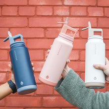 Load image into Gallery viewer, GROSCHE Alpine Flip n' Sip 40 oz Insulated Water Bottle - Stainless Steel, Leakproof Flask with Straw - Perfect for Gym, Travel & Outdoor Use - Keeps Water Cold up to 60 hrs - Mountain Blue