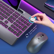 Load image into Gallery viewer, Wireless Keyboard and Mouse Backlits - Full-Sized Ergonomic Lighted Keyboard with Wrist Rest, Phone Holder,2.4GHz Rechargeable Silent Keyboard Mouse Combo for Computer, Laptop, PC, Mac -Grey