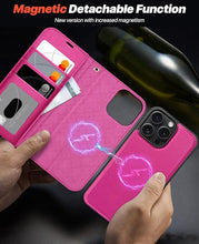 Load image into Gallery viewer, OCASE for iPhone 16 Pro Case Detachable Wallet Case with Card Holder, 2 in 1 Pu Leather Flip Folio with RFID Blocking Stand Wrist Strap Shockproof Phone Cover 6.3 Inch 2024, Rose