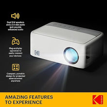 Load image into Gallery viewer, KODAK FLIK X1 Mini Pico Projector | Portable Compact 100” Projector with Remote Control & 2W Speakers Plays Movies, TV Shows & Games | Compatible with HDMI, USB, AV, Smartphone, Firestick | White