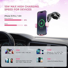 Load image into Gallery viewer, Wireless Car Charger,?7 Colored LED Backlit? 15W Auto Clamping Car Charger Phone Mount Holder fit for iPhone 14 13 12 Mini Pro Max 11 XR XS, Samsung Galaxy S23 Ultra S22 S21+ S10+ Note 20, etc - Pink