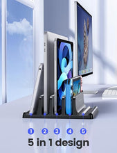 Load image into Gallery viewer, Vaydeer 3-Slot Vertical Laptop Stand Made of Premium ABS Plastics 5 in 1 Design Space-Saving Adjustable Desk Organizer for All MacBook/Chromebook/Surface