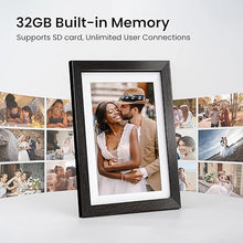 Load image into Gallery viewer, 10.1'' Frameo Digital Picture Frame, 32GB WiFi Digital Photo Frame, 1280x800 IPS Touch Screen, Auto-Rotate, Slideshow, Send Photos/Videos via Free App(Black Wood Frame)