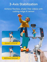 Load image into Gallery viewer, 3-Axis Phone Gimbal, Gimbal Stabilizer for iPhone w/AI Vision Sensor, Portable Gimbal for iPhone/Andriod, iPhone Gimbal Built in Fill Light Perfect for TikTok YouTube-Smart AI XPro Grey