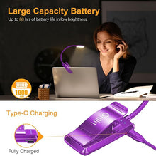 Load image into Gallery viewer, Gritin 9 LED Rechargeable Book Light for Reading in Bed - Eye Caring 3 Color Temperatures,Stepless Dimming Brightness,80 Hrs Runtime Small Lightweight Clip On Book Reading Light-Dark Purple