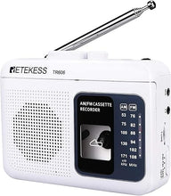 Load image into Gallery viewer, Retekess TR606 Tape Recorder Cassette Player, AM FM Cassette Players Walkman, Supports Voice/AUX Line in Record, Powered by DC or AA Battery (White)