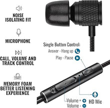 Load image into Gallery viewer, LUDOS Ultra Wired Earbuds in-Ear Headphones, 5 Years Warranty, Earphones with Microphone, Noise Isolating Ear Buds, Memory Foam for iPhone, Samsung, School Students, Kids, Women, Small Ears - Black