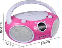 Load image into Gallery viewer, SINGING WOOD 030BTL, CD Player Boombox CD/CD-R/CD-RW, Portable w/Bluetooth, USB, AM/FM Radio, AUX-Input, Headset Jack, Foldable Carrying Handle and LED Light (Kitty Pink)