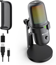 Load image into Gallery viewer, Retekess TG201 Gaming Microphone, Noise Cancellation Condenser mic with Mute, Turnable RGB Lights, Monitoring, Card/Omin, Microphone for pc, Compatible with PS4/5, MacOS, Windows