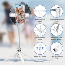 Load image into Gallery viewer, Mini Phone Tripod Stand,MQOUNY 38" Phone Tripod &Selfie Stick with Wireless Rechargeable Remote & Removable Light, Extendable Tripod Stand 360 Rotation Compatible with Phone&Android Samsung (White)
