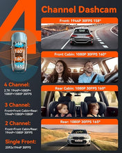 Load image into Gallery viewer, Vantrue N5 4 Channel WiFi 360° All Sides Dash Cam, STARVIS 2, IR Night Vision, 2.7K+1080P*3 Front Rear Inside Dashcam, Voice Control, GPS, 24 Hours Buffered Parking Mode Dash Camera, Support 512GB Max