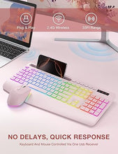 Load image into Gallery viewer, Wireless Keyboard and Mouse Combo, 9 Backlit Effects, Wrist Rest, Phone Holder, 2.4G Lag-Free Ergonomic Keyboards, Rechargeable Silent Cordless Set for Computer, Laptop, Mac, Windows -SABLUTE?Pink?