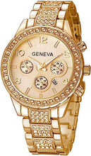Load image into Gallery viewer, Gosasa Luxury Unisex Crystal Diamond Watches Quartz Digital Calendar Rose Gold Silver Stainless Steel Watch