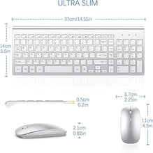 Load image into Gallery viewer, Wireless Keyboard and Mouse Ultra Slim Combo, TopMate 2.4G Silent Compact USB 2400DPI Mouse and Scissor Switch Keyboard Set with Cover, 2 AA and 2 AAA Batteries, for PC/Laptop/Windows/Mac-Silver White